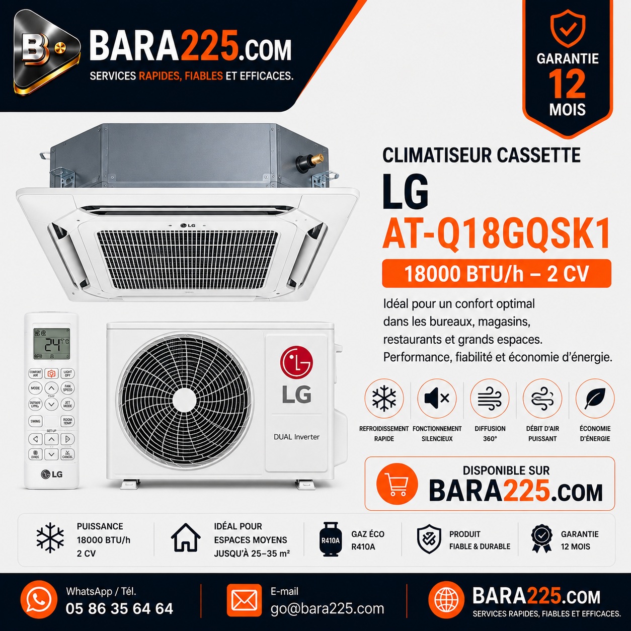 Climatiseur Cassette LG AT-Q18GQSK1 18000 BTU /h 2 cv