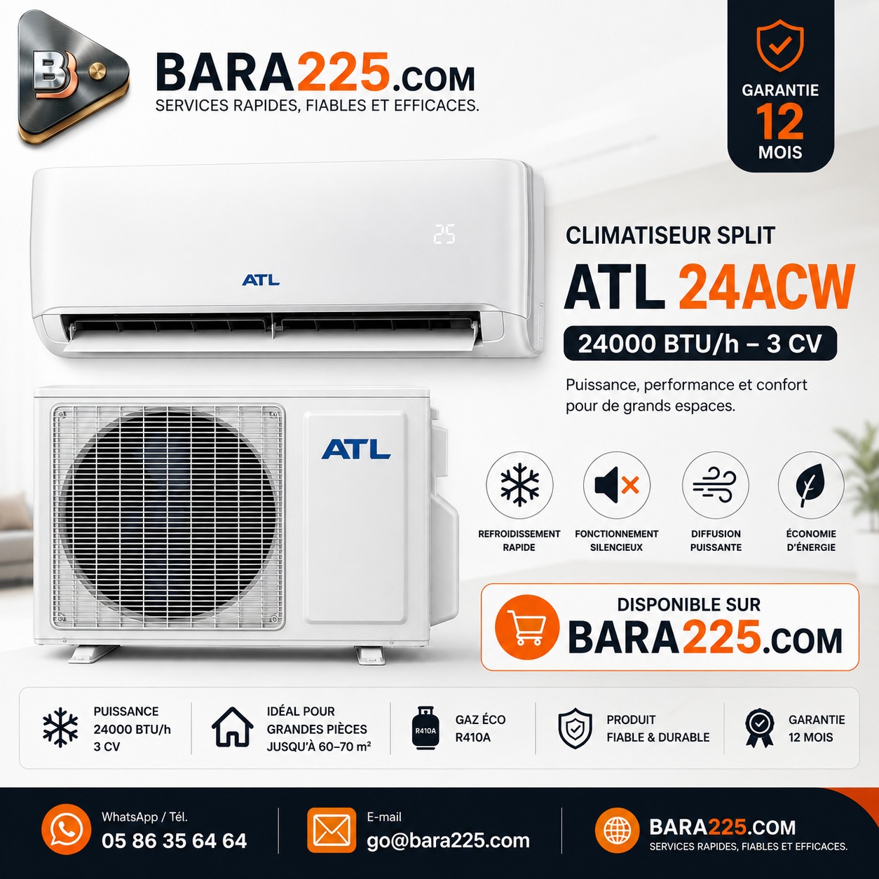 Climatiseur Split ATL 24ACW 24000 BTU h 3 cv