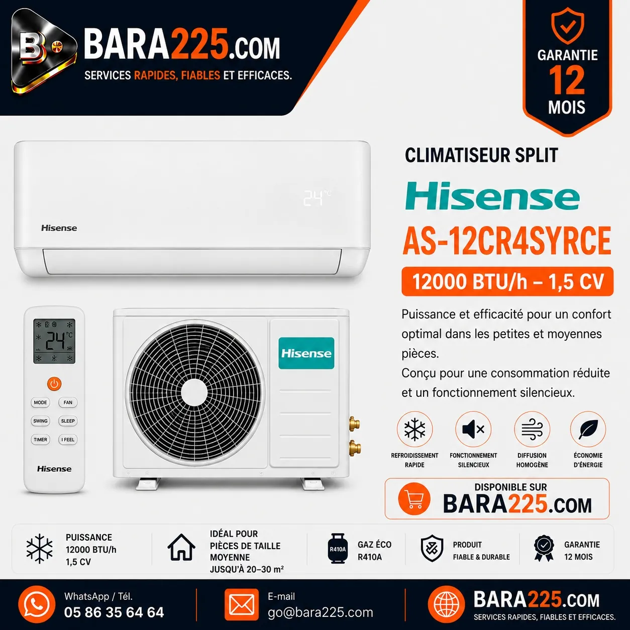 Climatiseur Split Hisense AS-12CR4SYRCE 12000 BTU /h 1,5 cv