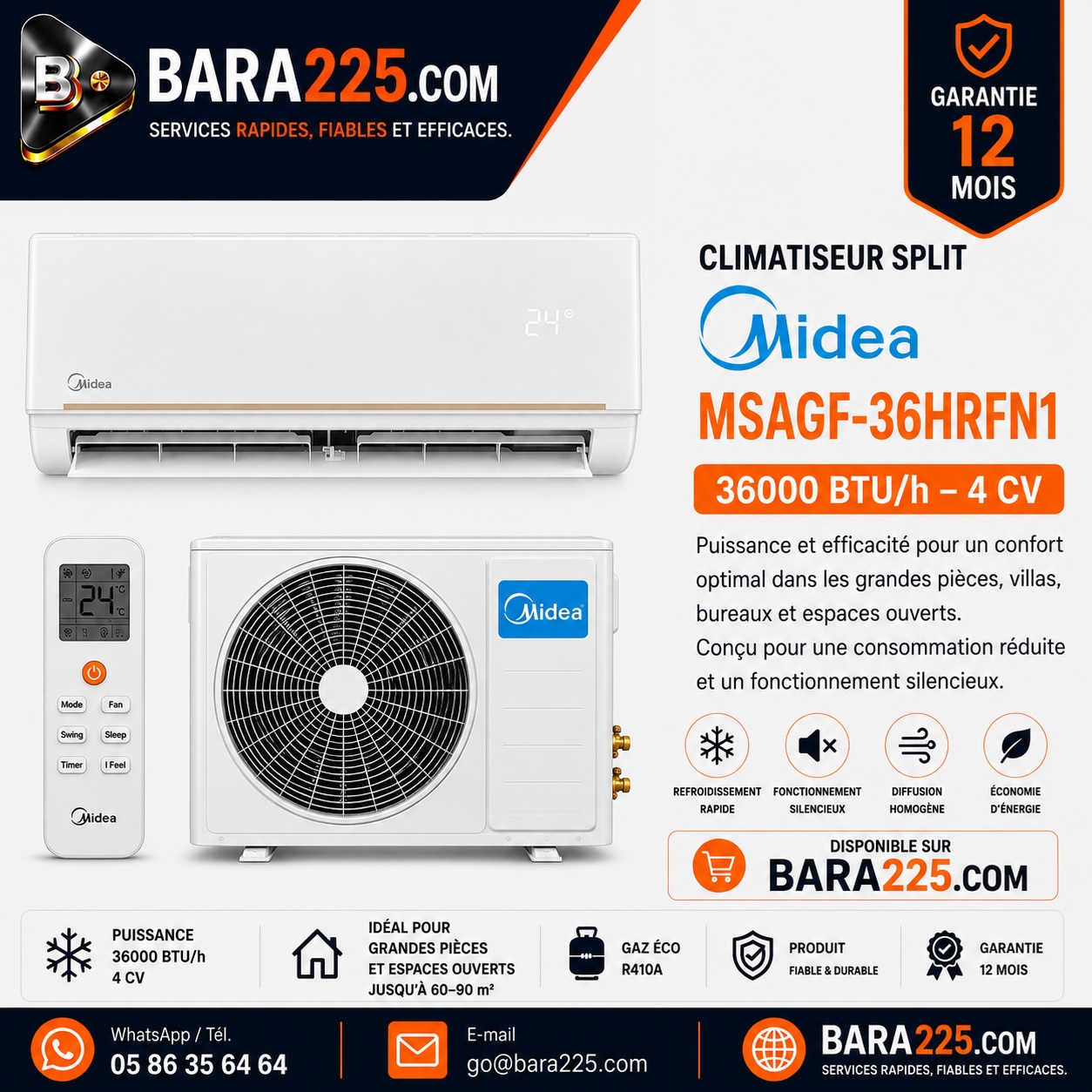 Climatiseur Split Midea MSAGF-36HRFN1 36000 BTU /h 4 cv