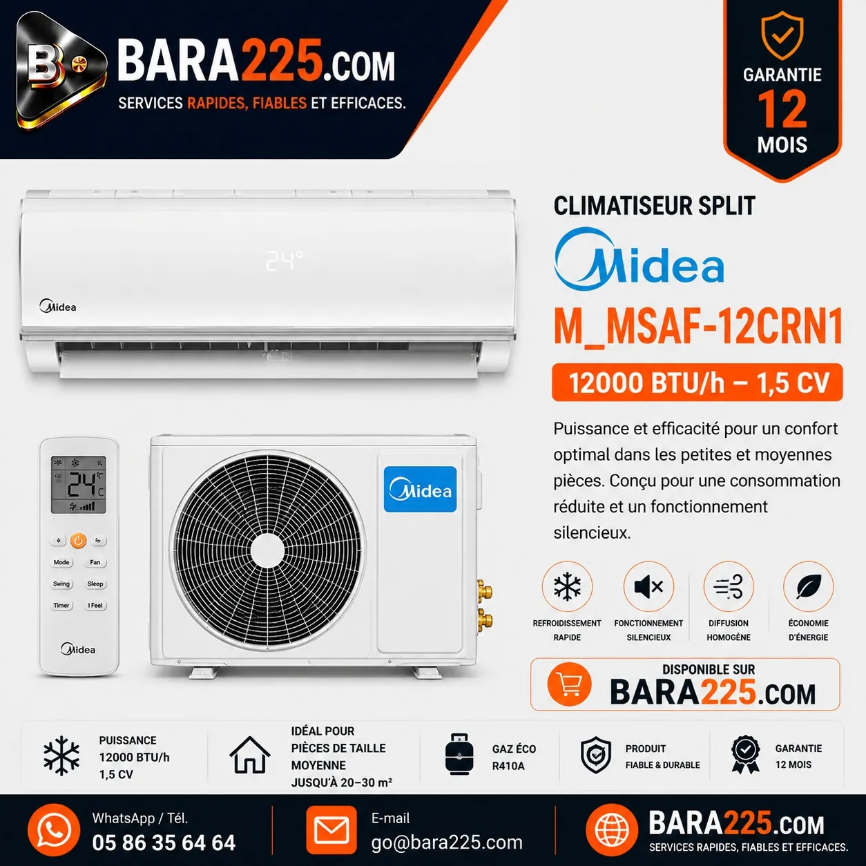 Climatiseur Split Midea M_MSAF-12CRN1 12000 BTU /h 1,5 cv