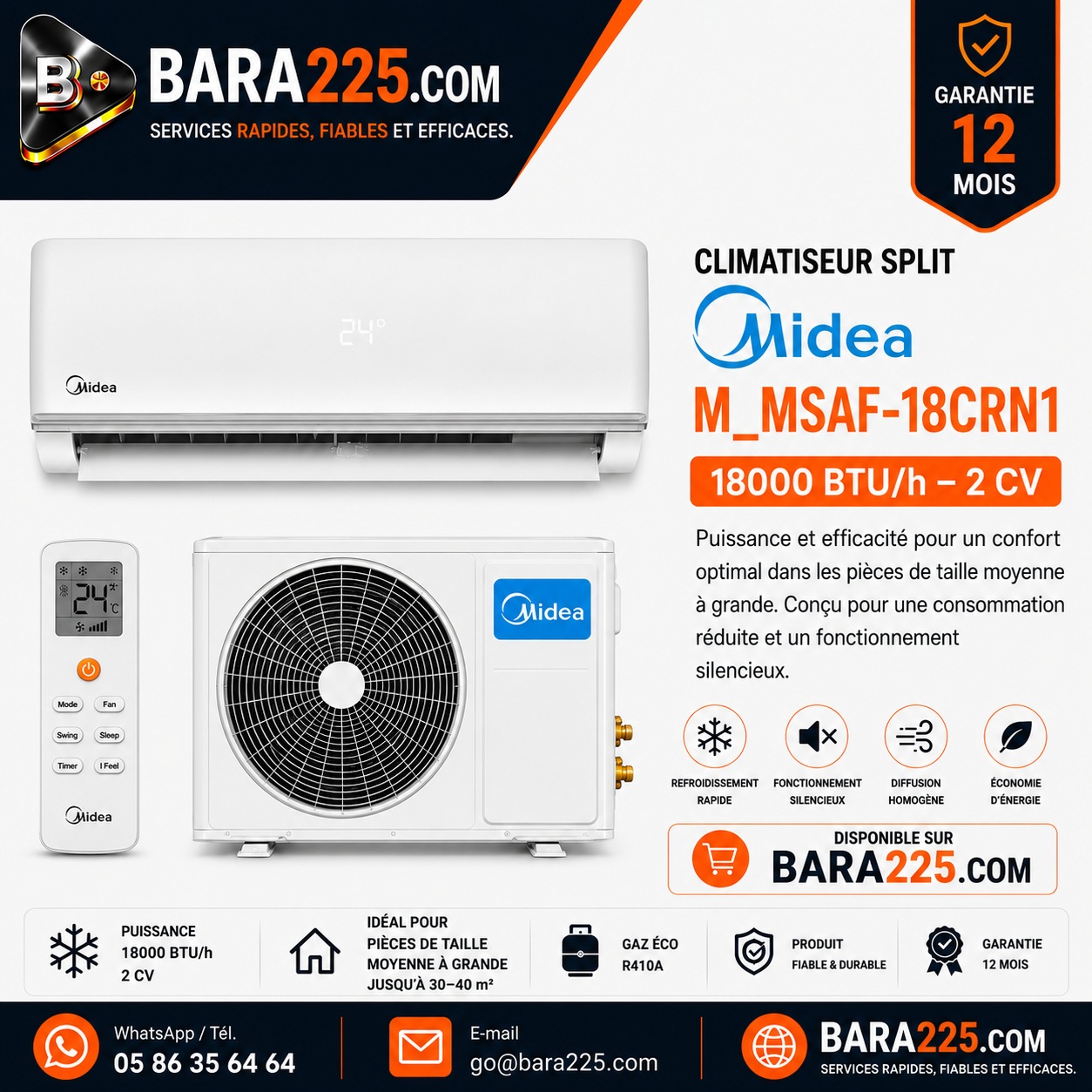 Climatiseur Split Midea M_MSAF-18CRN1 18000 BTU /h 2 cv