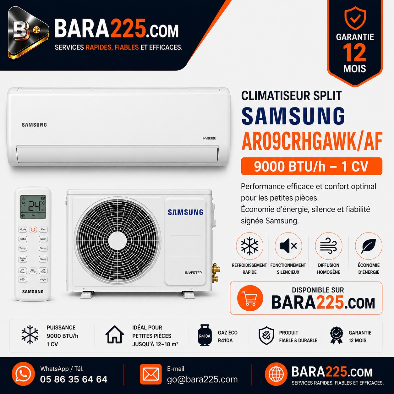 Climatiseur Split Samsung AR09CRHGAWK/AF 9000 BTU /h 1 cv