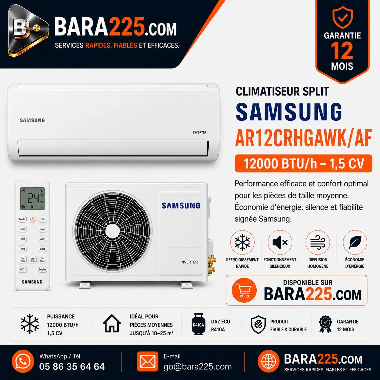 Climatiseur Split Samsung AR12CRHGAWK/AF 12000 BTU /h 1,5 cv
