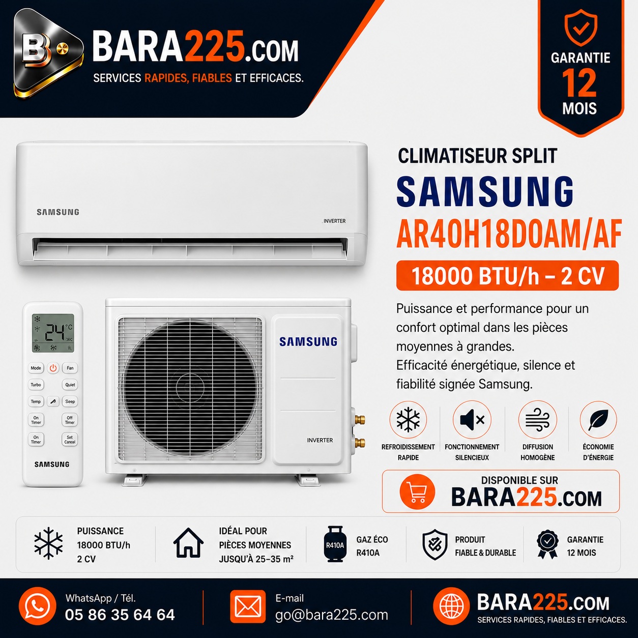 Climatiseur Split Samsung AR40H18D0AM/AF 18000 BTU /h 2 cv