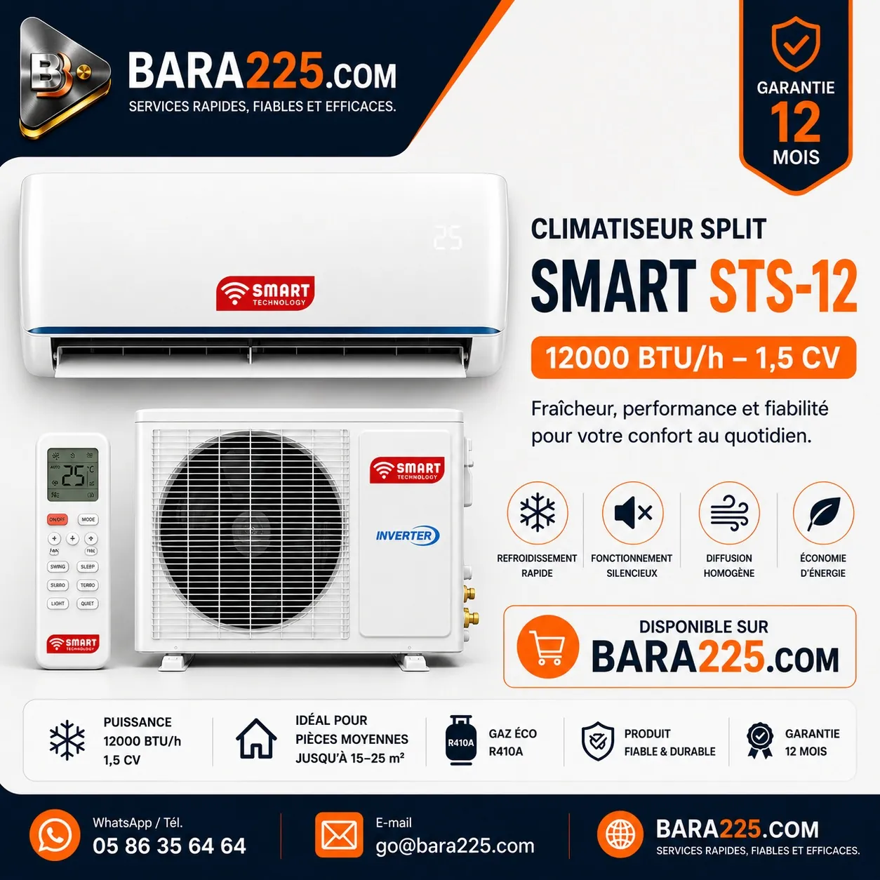 Climatiseur Split Smart STS-12 12000 BTU h 1,5 cv