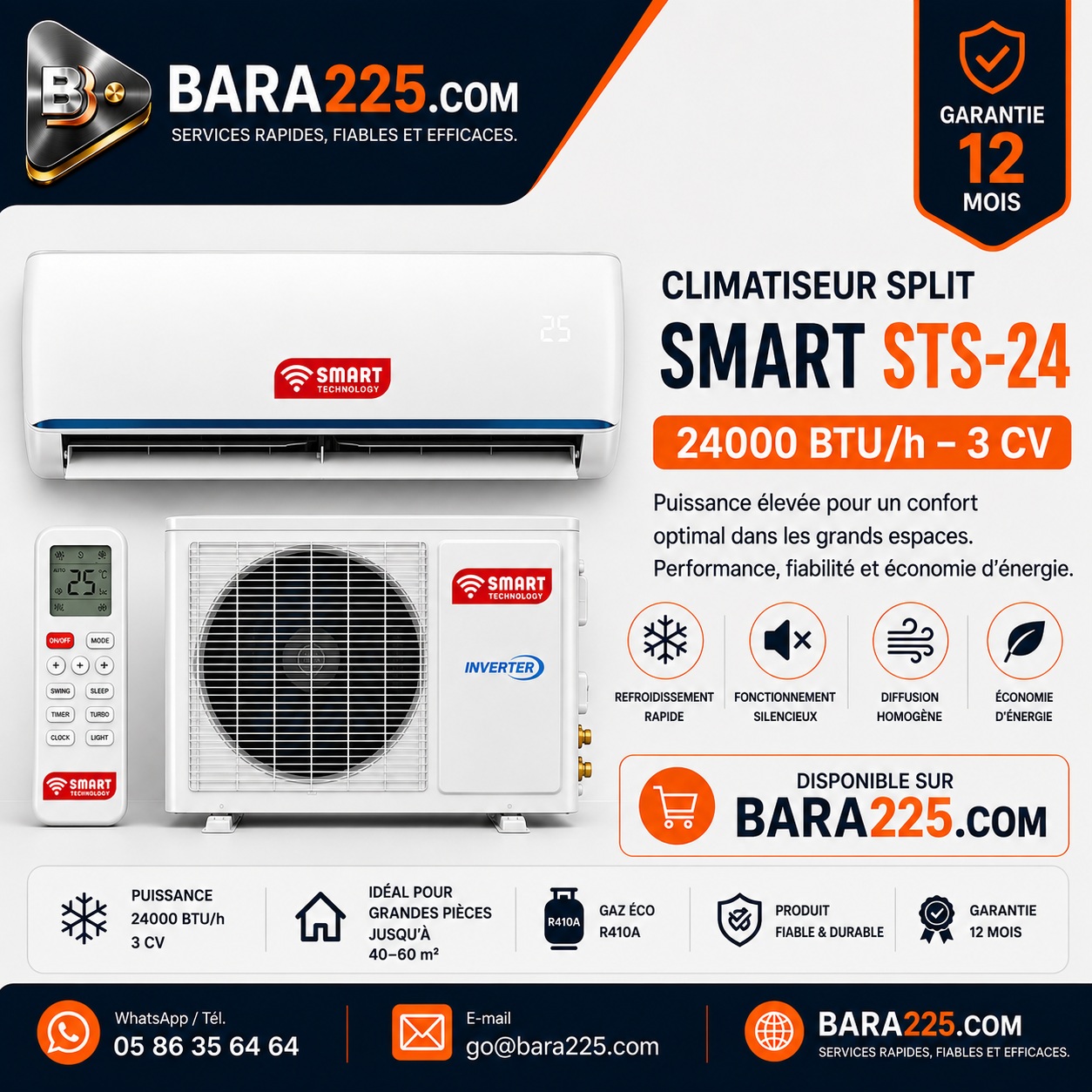 Climatiseur Split Smart STS-24 24000 BTU h 3 cv