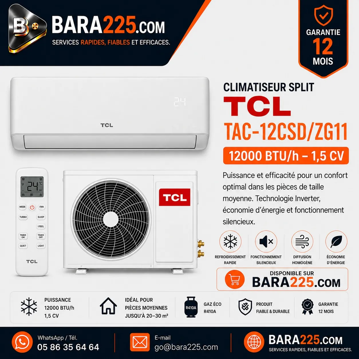 Climatiseur Split TCL TAC-12CSD/ZG11 12000 BTU /h 1,5 cv