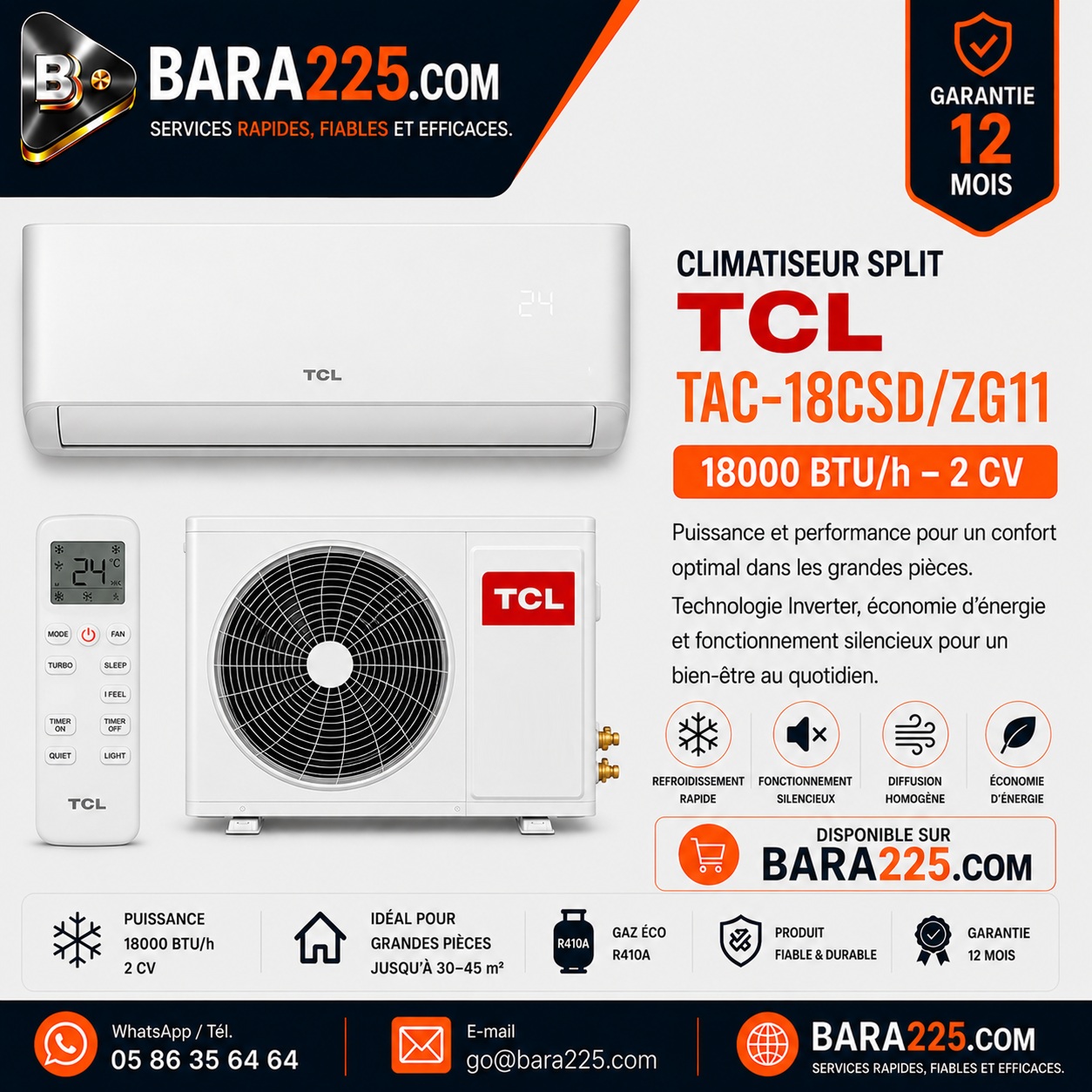 Climatiseur Split TCL TAC-18CSD/ZG11 18000 BTU /h 2 cv