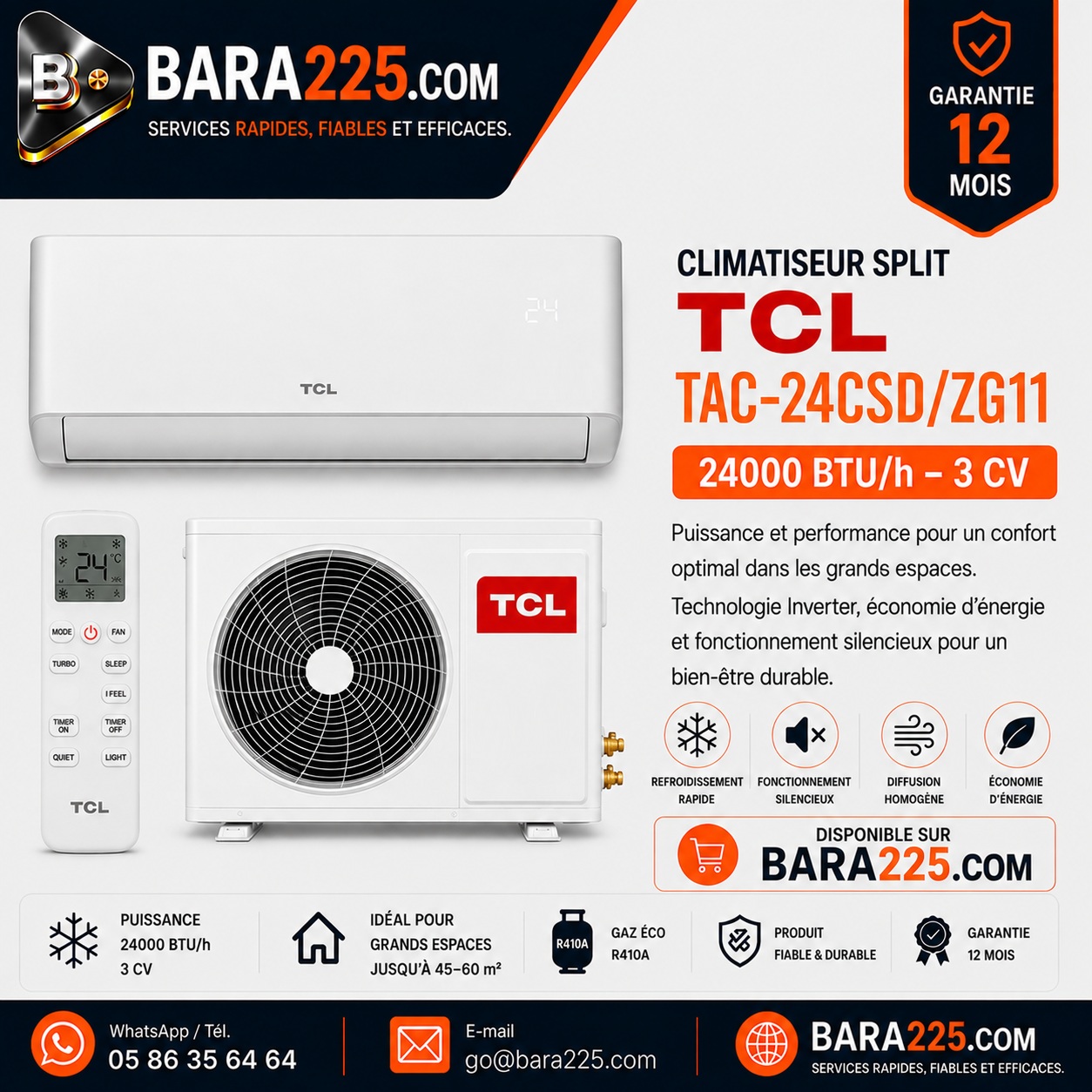 Climatiseur Split TCL TAC-24CSD/ZG11 24000 BTU /h 3 cv