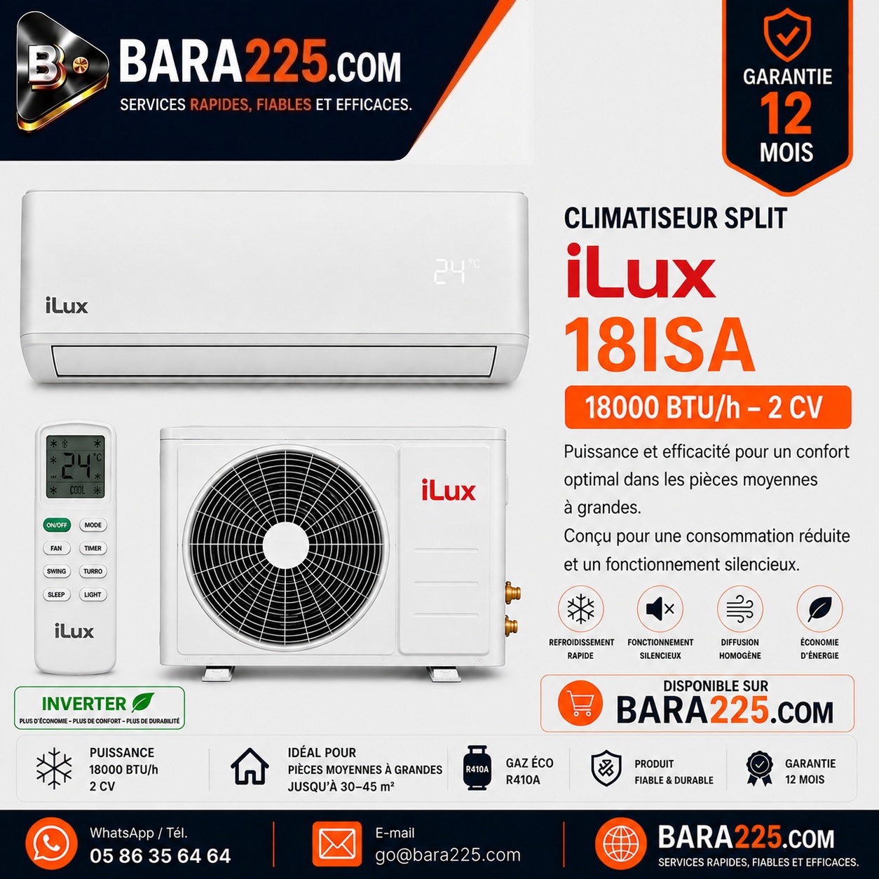Climatiseur Split iLux 18ISA 18000 BTU /h 2 cv