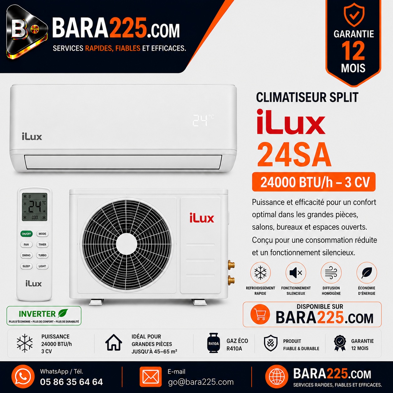 Climatiseur Split iLux 24SA 24000 BTU /h 3 cv