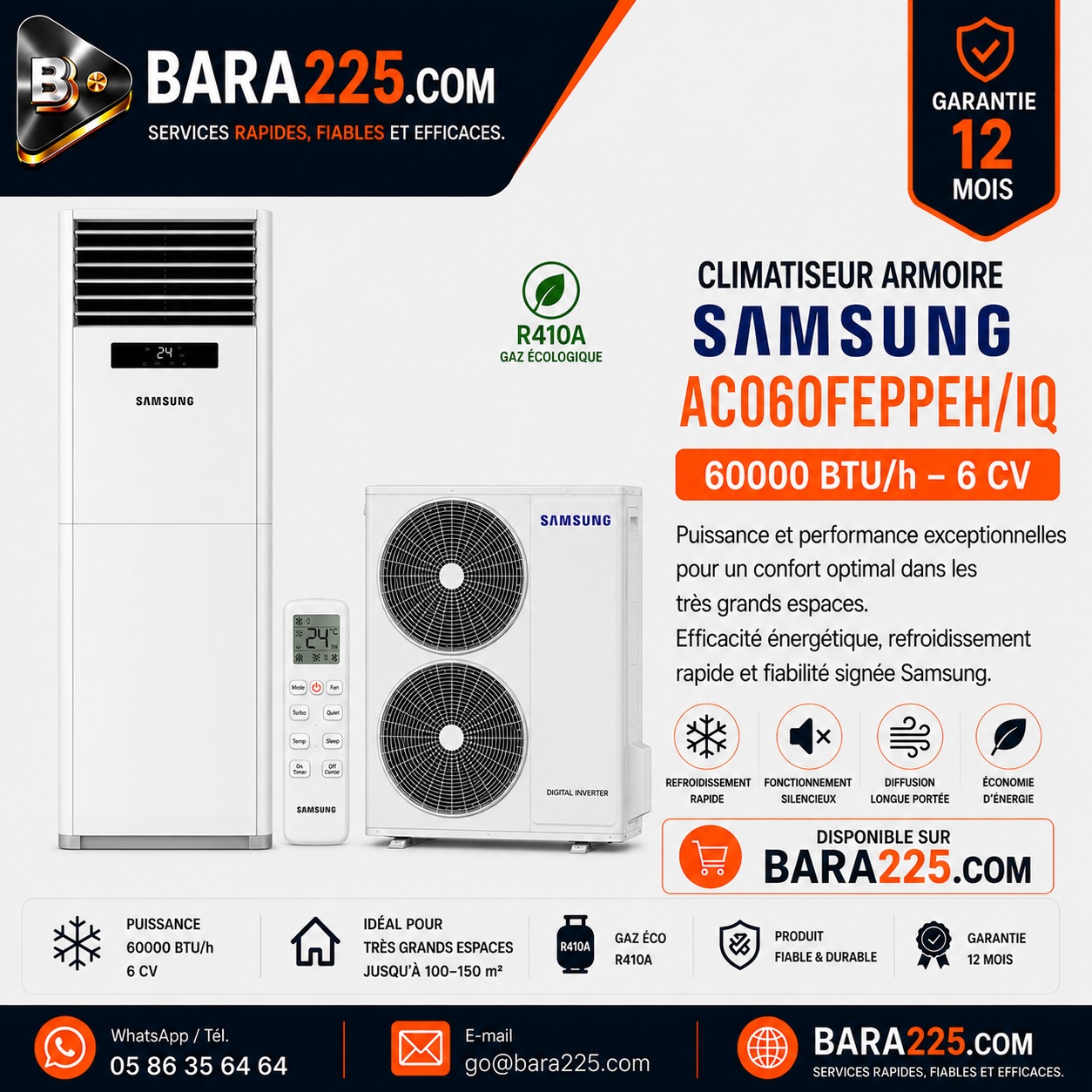 Climatiseur armoire Samsung AC060FEPPEH/IQ 60000 BTU /h 6 cv