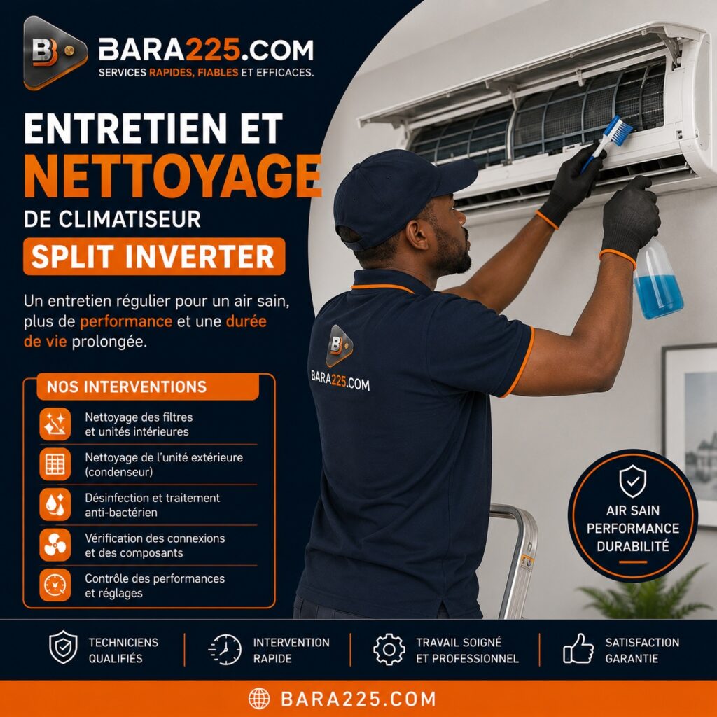 Entretien et nettoyage climatiseur Split inverter Abidjan