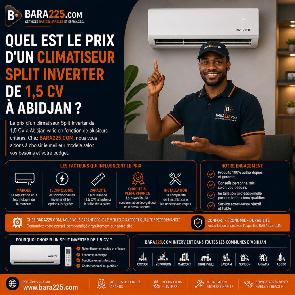 Quel est le prix d'un climatiseur split inverter de 1,5 CV à Abidjan ?