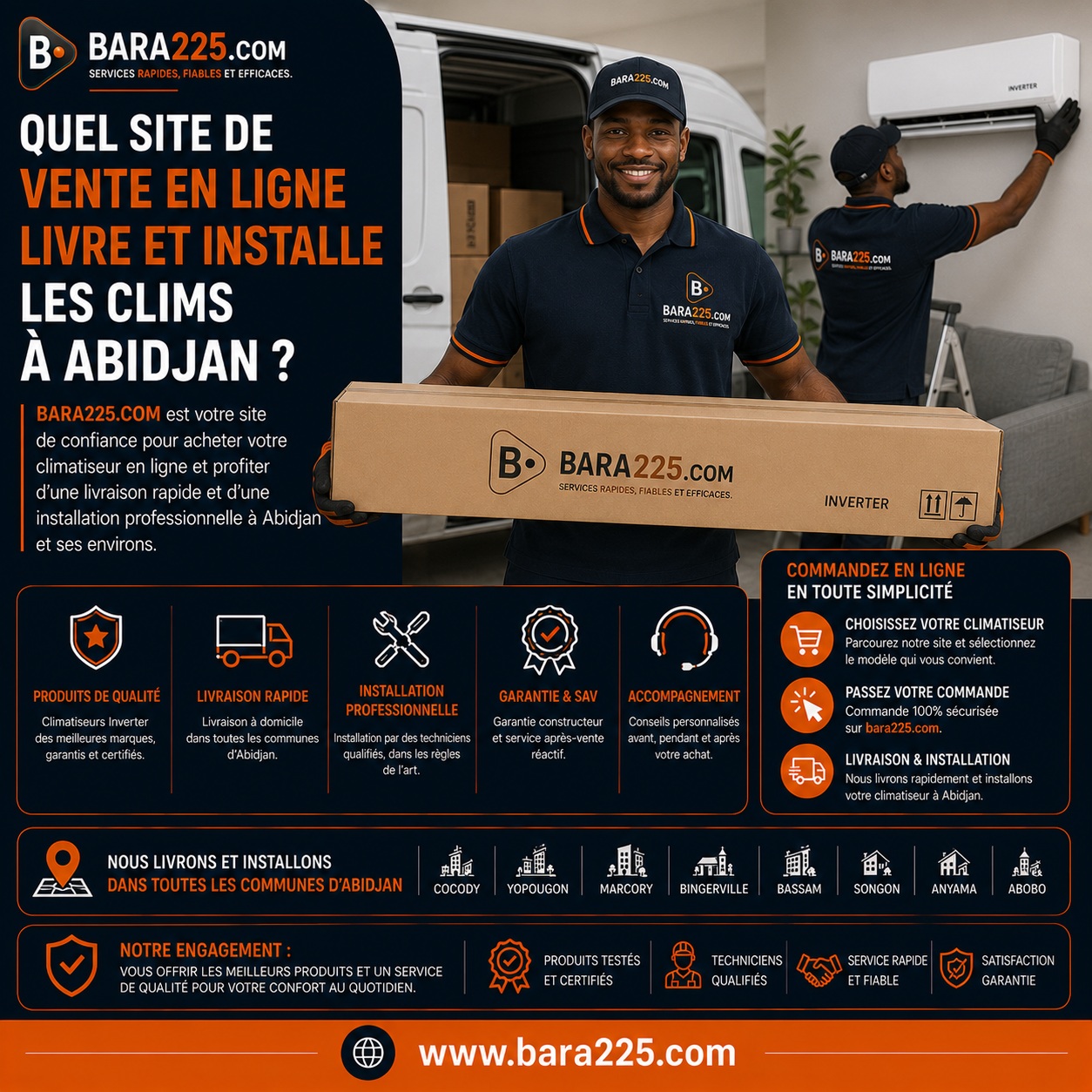 Quel site de vente en ligne livre et installe les clims à Abidjan ?